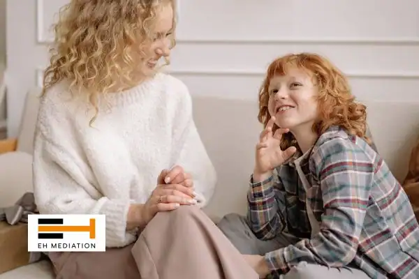 Happy mother and child after sorting child arrangements mediation Hillingdon